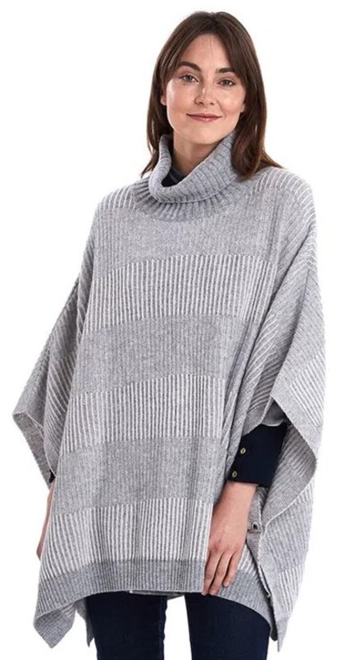 Barbour Rhona Cape Sweater Grey Marl Wool Blend Toggle Sides Womens Large AS IS